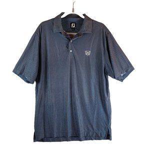 FJ Footjoy Polo Shirt Men's Medium Blue Houndstooth Stretch Collared Golf‎ 8199